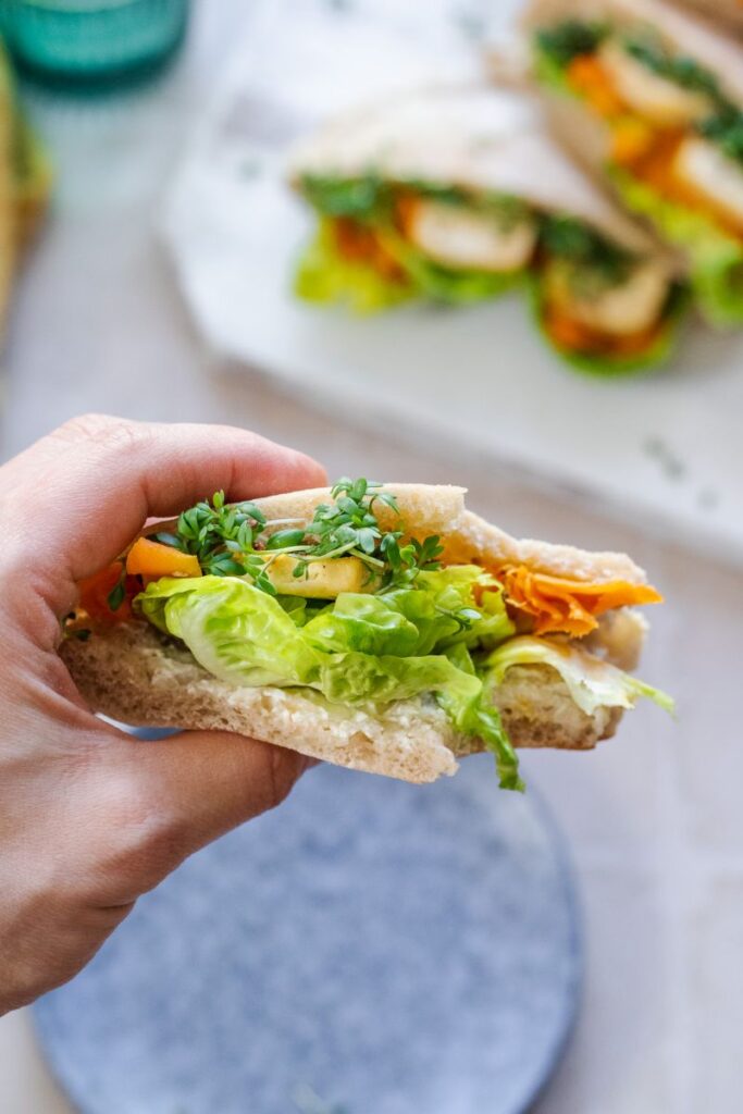 pita sendvič plněný mrkví a tofu